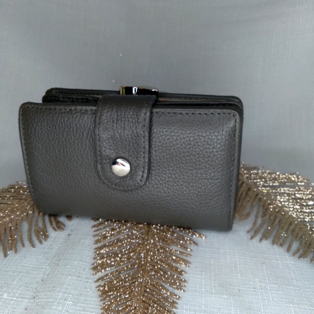 Gray leather safe keeper wallet